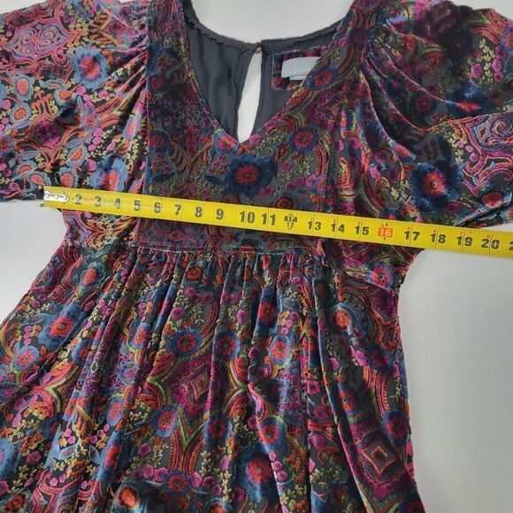 Anthropologie Mona Burnout Velvet Mini Dress Boho Paisley Bohemian Womens Sz XS - Picture 9 of 16